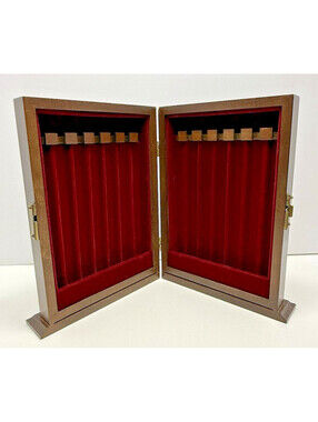 Jasco Dark Wood Red Velvet Lined Folding Jewelry Box w/hinge lock Slim Standing